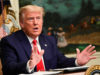 U.S. President Donald Trump participates in a Thanksgiving video teleconference with members of the military forces