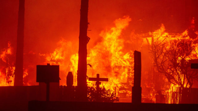 Palisades Fire burns during a windstorm on the west side of Los Angeles
